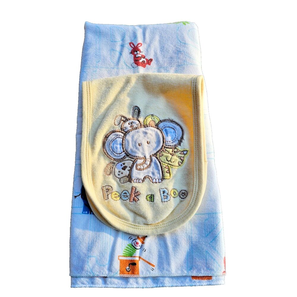 Dundee Baby Blanket and KidsRUs Burb Cloth Animals Alphabet Elephant PeekaBoo